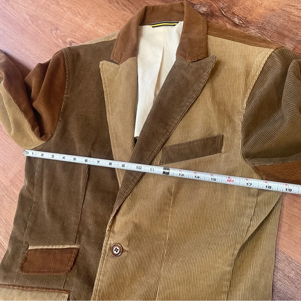 Mark McNairy Mens Corduroy Patchwork Blazer Jacket Size 38 Brown‎ Tones USA #